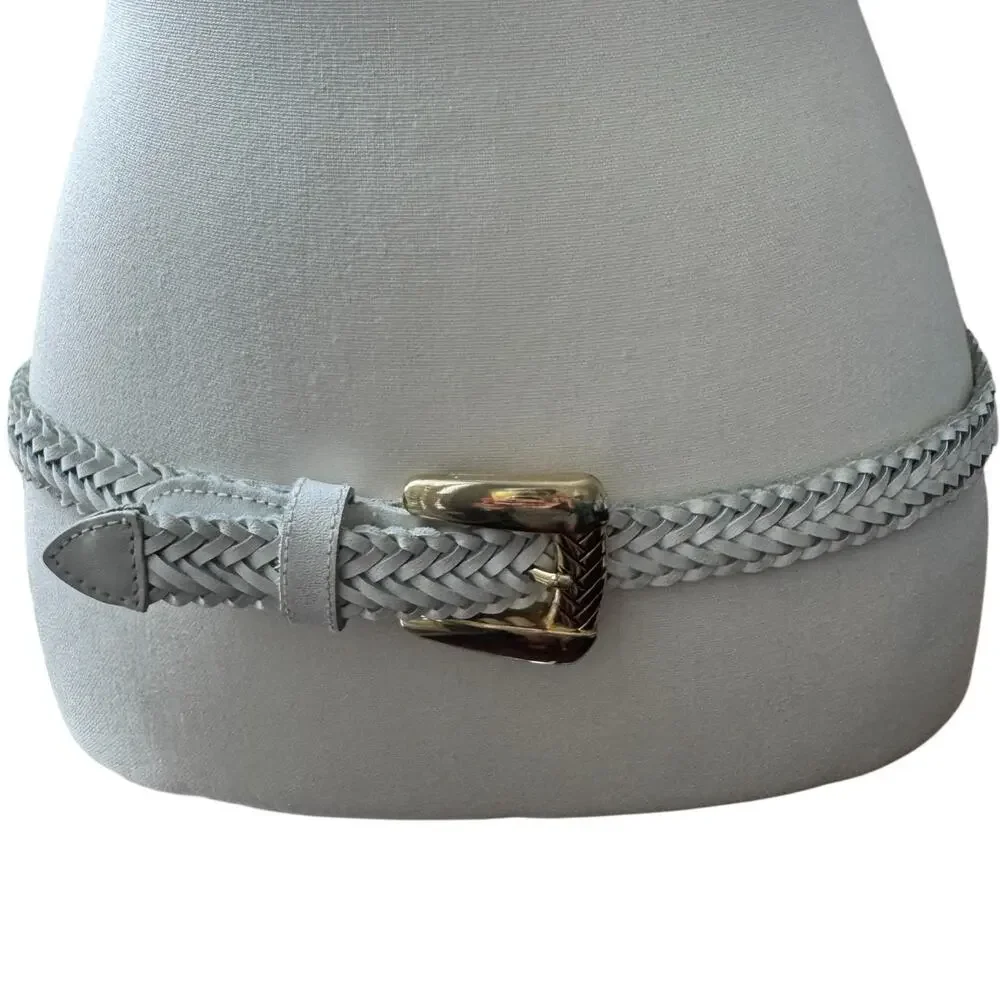 CHIC Vintage 90's White Braded Leather Belt Gold Buckle Womens Medium